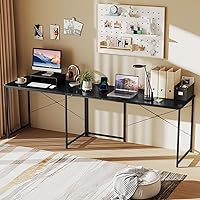 Vista 5 de Tangkula Escritorio para computadora en forma de L con tomas de corriente, escritorio para 2 personas de 95 pulgadas de largo con estante