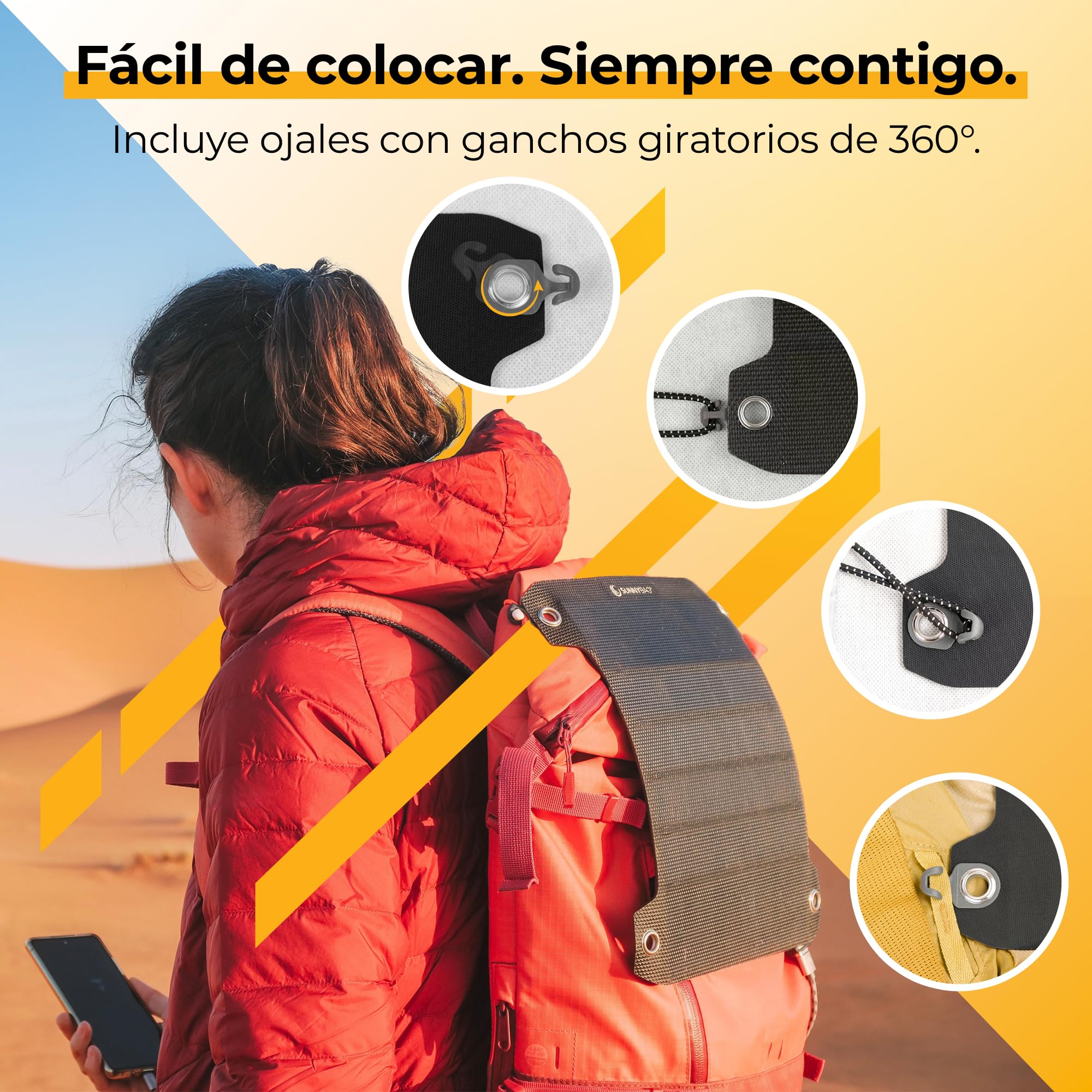 Sunnybag Leaf Pro Panel Solar de 7,5 vatios [Ultraligero, Flexible, Resistente al Agua] - Cargador Solar para Smartphone, Ideal para Senderismo, Acampada - Incluye Cable USB-C con indicador de Carga