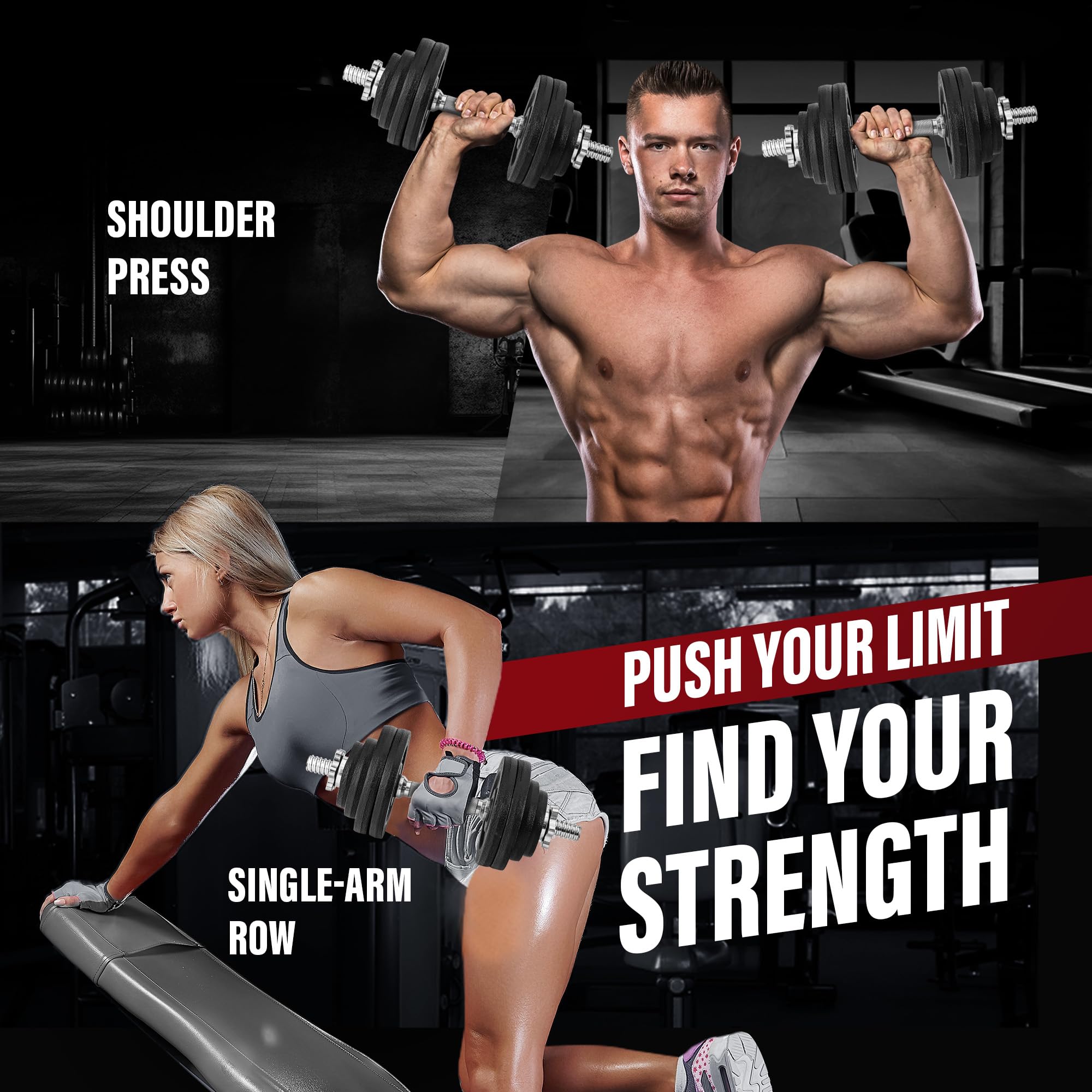 Adjustable Dumbbell Set with Weight Plates/Connector - Exercise & Workout Equipment - Size Options 40lbs to 200lbs