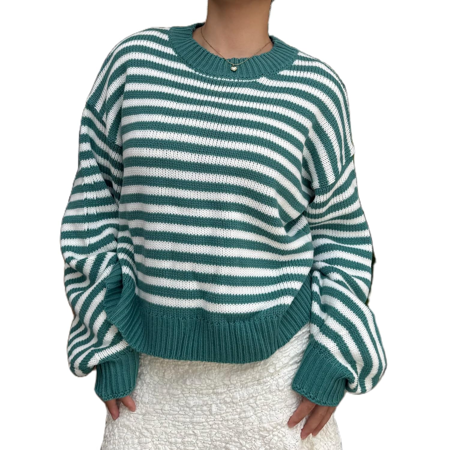 Women Teen Girls Color Block Knit Sweater Lightweight Long Sleeve Crewneck Waffle Knit Pullover Sweater Top Fall