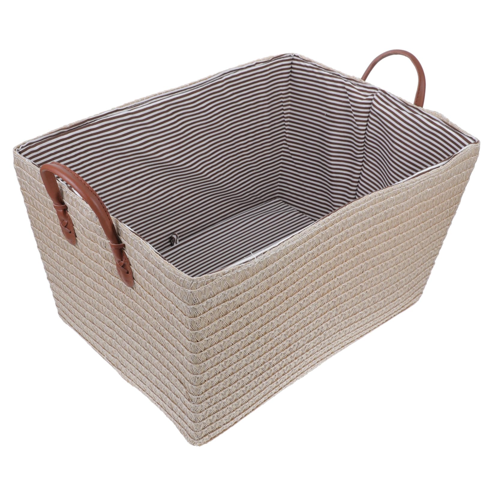 Panier de rangement pliable imitation rotin tressé beige grand modèle pour linge jouets
