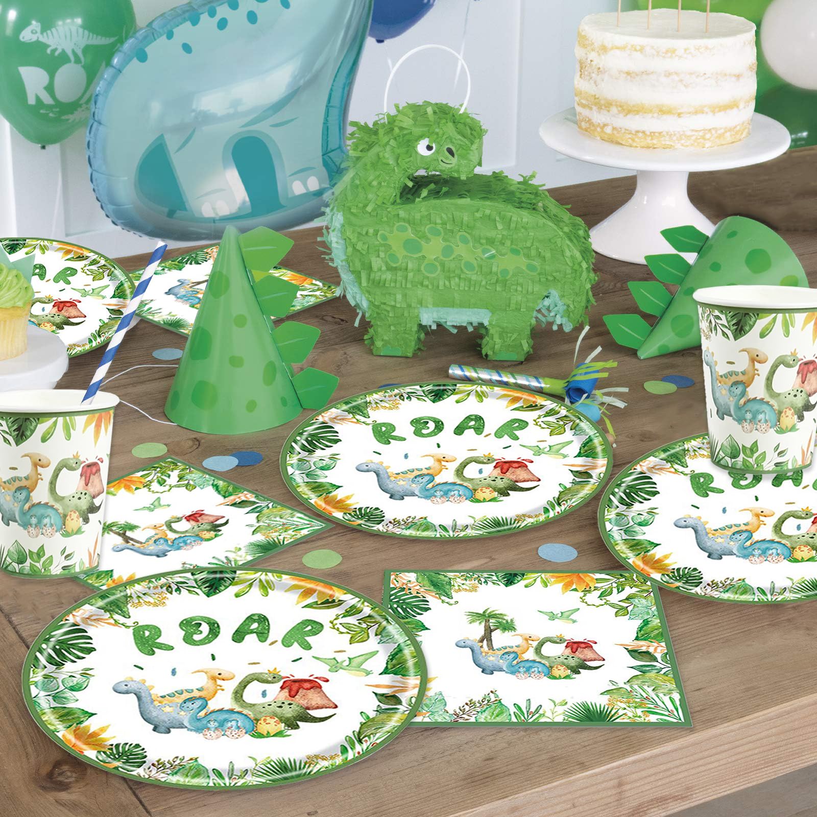 Bikasun 60 Pezzi Stoviglie per Dinosauro Set di Stoviglie a Tema Dinosauri per Feste di Compleanno Forniture per Feste di Compleanno Dino per Bambini per 20 Ospiti