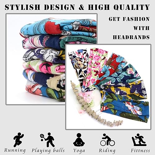 Miniatura 4 de FULZTEY Diademas bohemias para mujer, bandas anchas para la cabeza, elásticas, para ejercicio, yoga, sudor, bandas antideslizantes para el cabello,