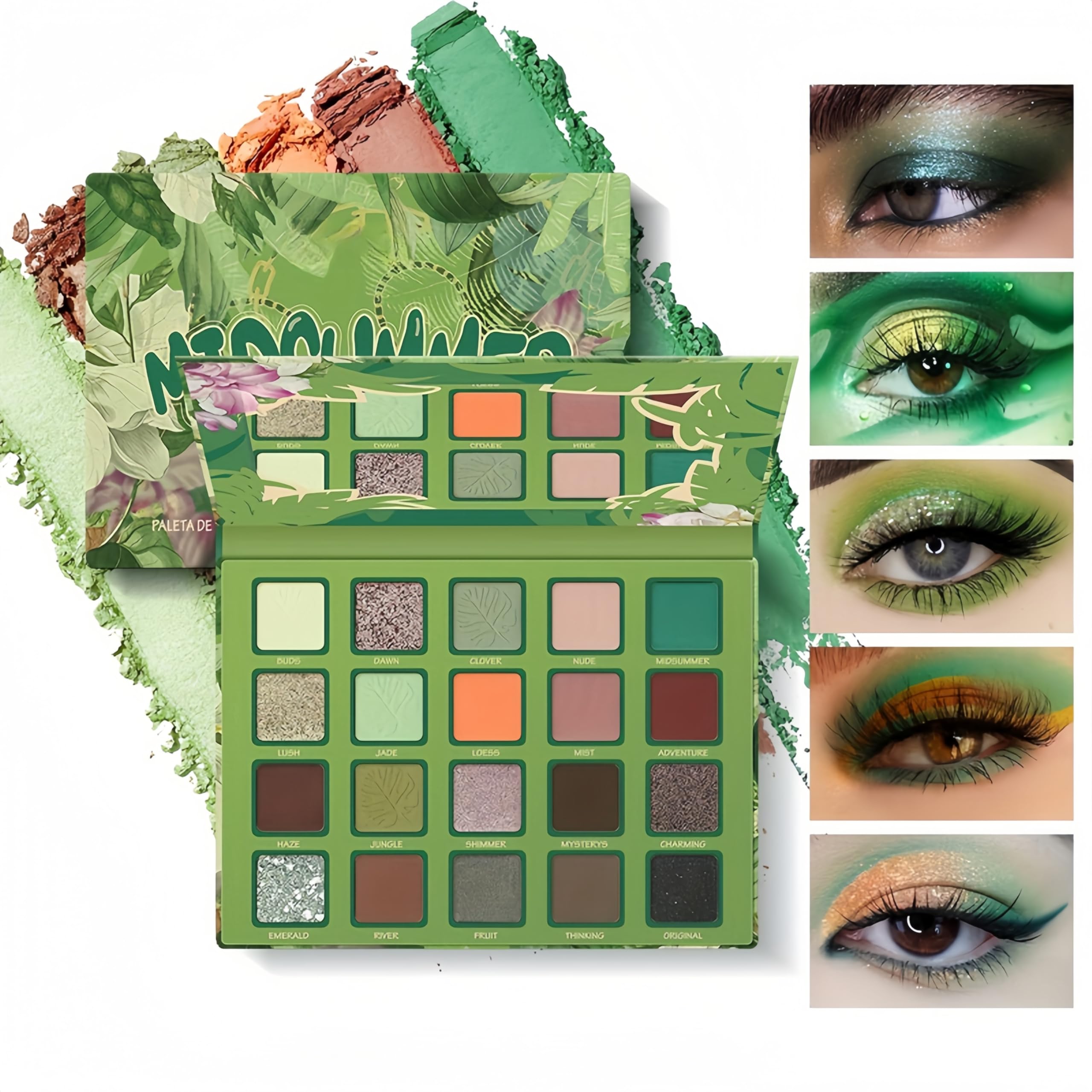 20 Color Green Eyeshadow Palette – Matte & Shimmer, Highly Pigmented, Blendable, Long-Lasting, Waterproof, No Fallout, Travel-Friendly with Mirror –