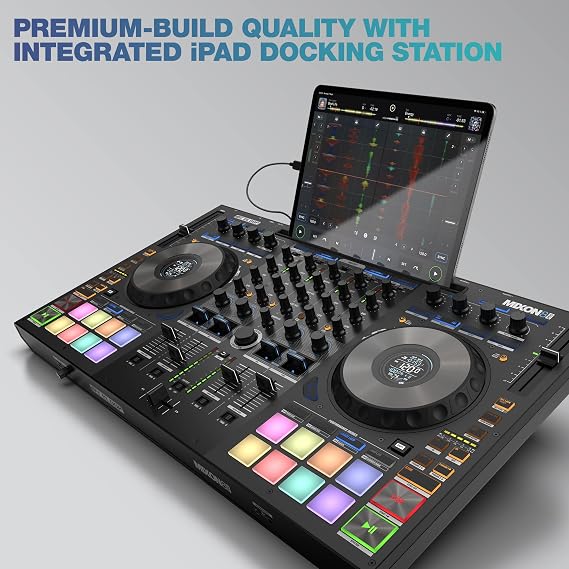 Reloop Mixon 8 Pro | 4-Kanallı Profesyonel Hybrid DJ Controller | Serato DJ Pro & Algoriddim DJAY Pro Ai (Mac, PC, iOS & Android uyumlu)