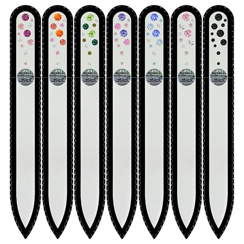 Mont Bleu Juego de 6 unidades de regalo + 1 limas de uñas de cristal decoradas a mano con cristales de Swarovski Hecho a mano, vidrio templado