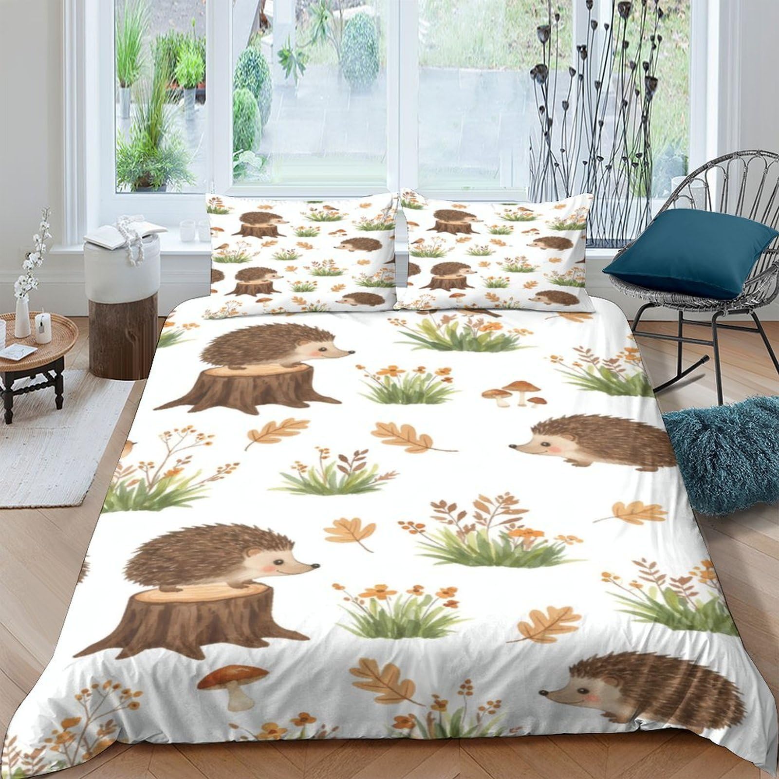 Ctjqhvkz Style-10 3D Printed Hedgehog Forest Fitted Sheet Microfiber Soft Breathable Woodland Tree Stump Bed Cover Bedroom Decor Single（135X200cm）