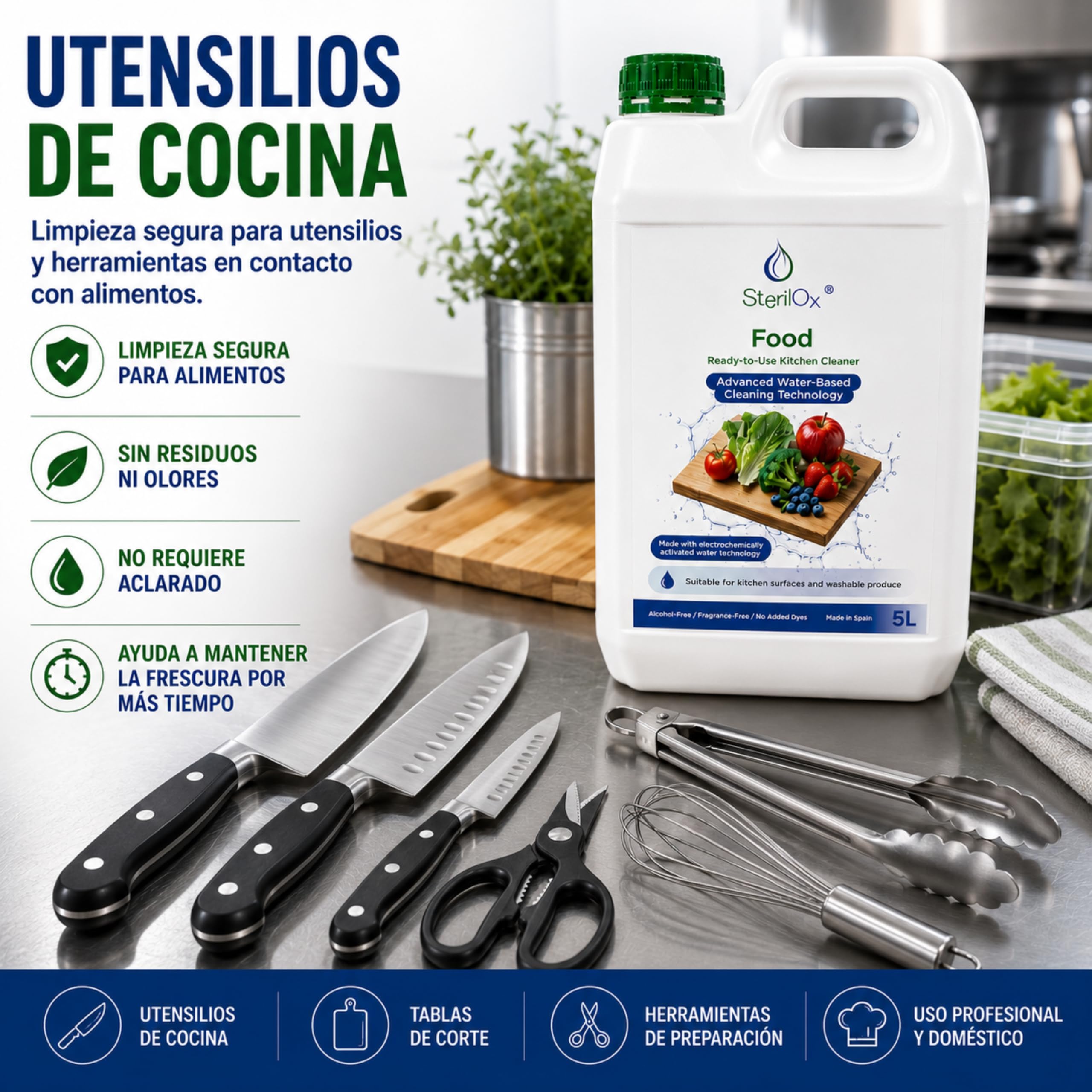 FOOD — Limpiador multiusos para la cocina — 5 l — Sin alcohol | Limpia con suavidad superficies, envases