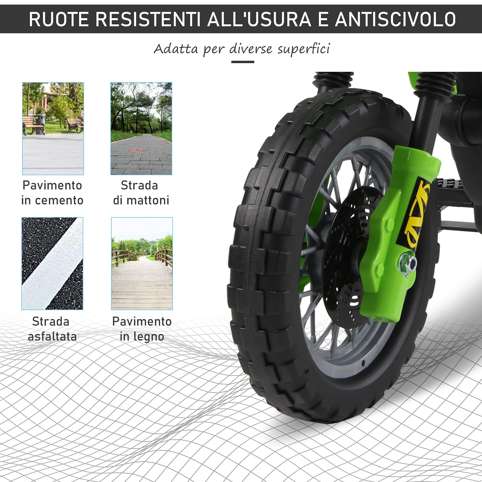 HOMCOM Moto Elettrica per Bambini 3+ Anni, 6V 2.5km/h, 102x58x66cm, Verde