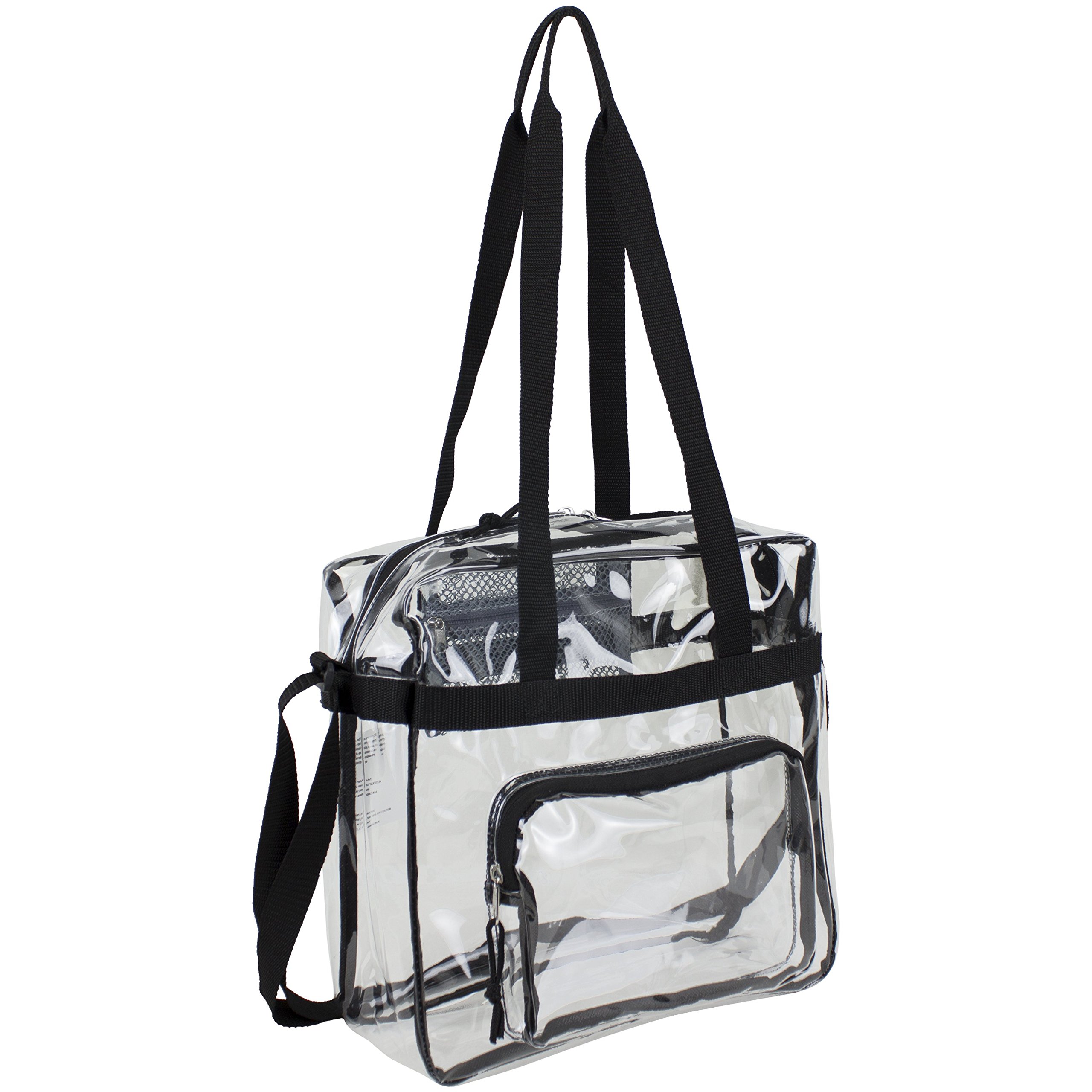 Eastsport Clear Bag for Stadium Events 12×5×12 Clear Tote Lunch Bag with Reinforced Straps for Work and Sporting Events, Black