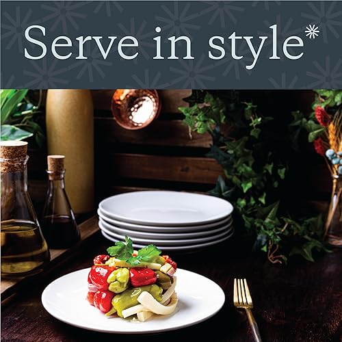 Miniatura 3 de Vikko Plato de postre, juego de 4 platos blancos, porcelana fina, platos de postre apilables de 6 pulgadas, apto para lavavajillas