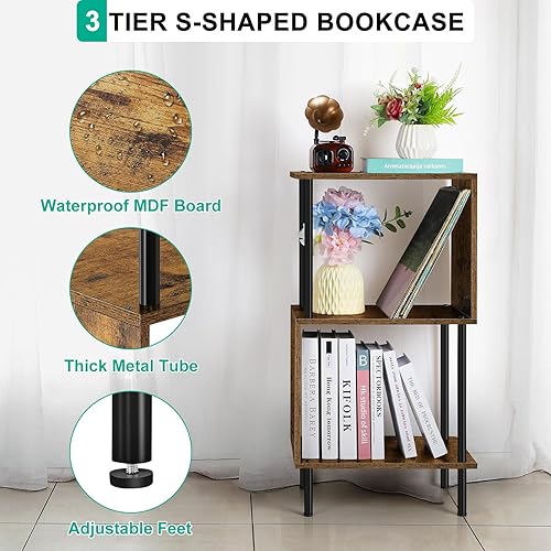 Miniatura 4 de ETELI Estantería corta de 3 niveles, estantería estrecha de pie, estantería pequeña con almacenamiento para granja, sala de estar, dormitorio y