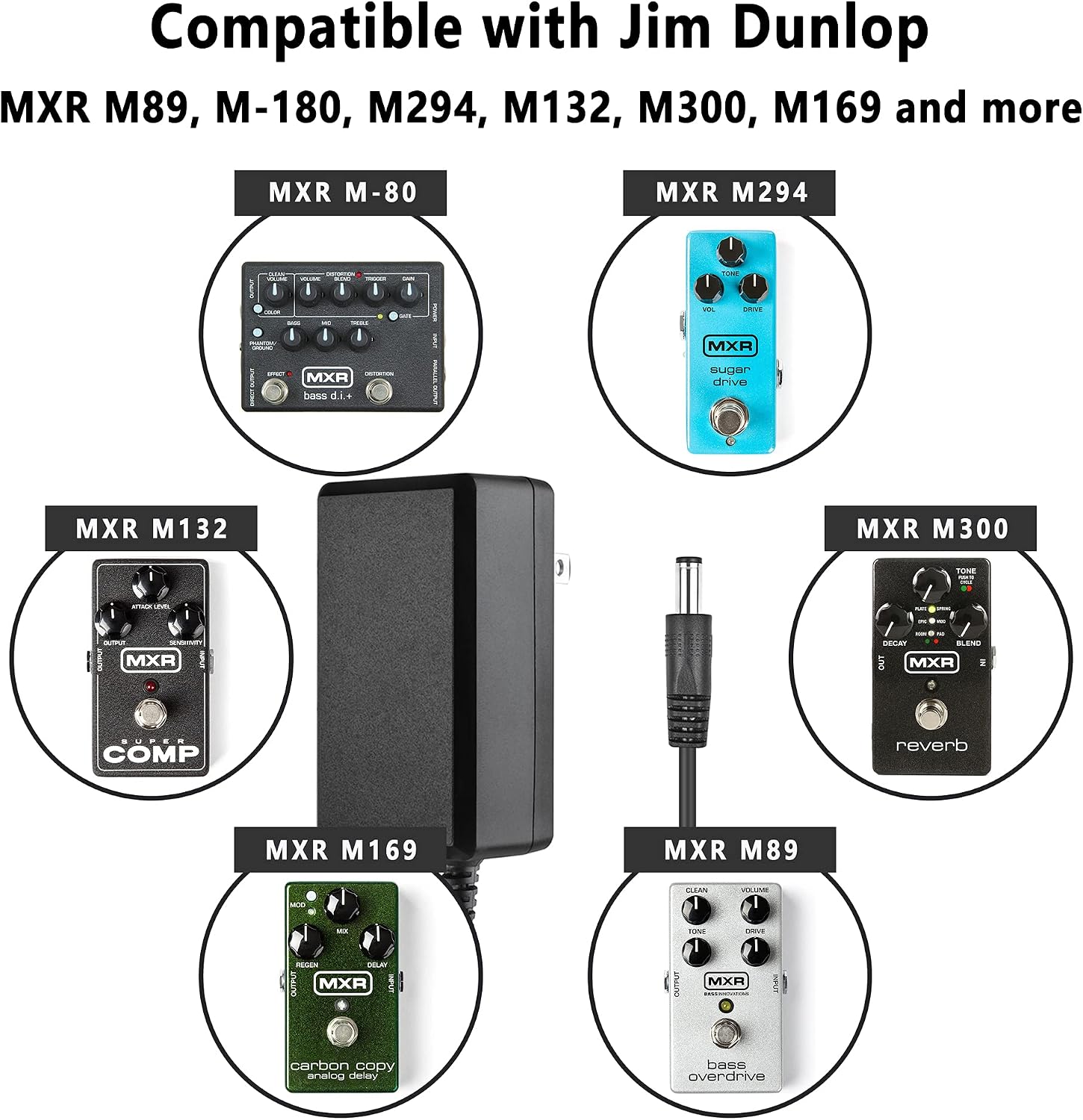 AC DC Adapter 9V Power Supply for MXR & Dunlop Guitar Effects Pedals, 6.6ft Cable