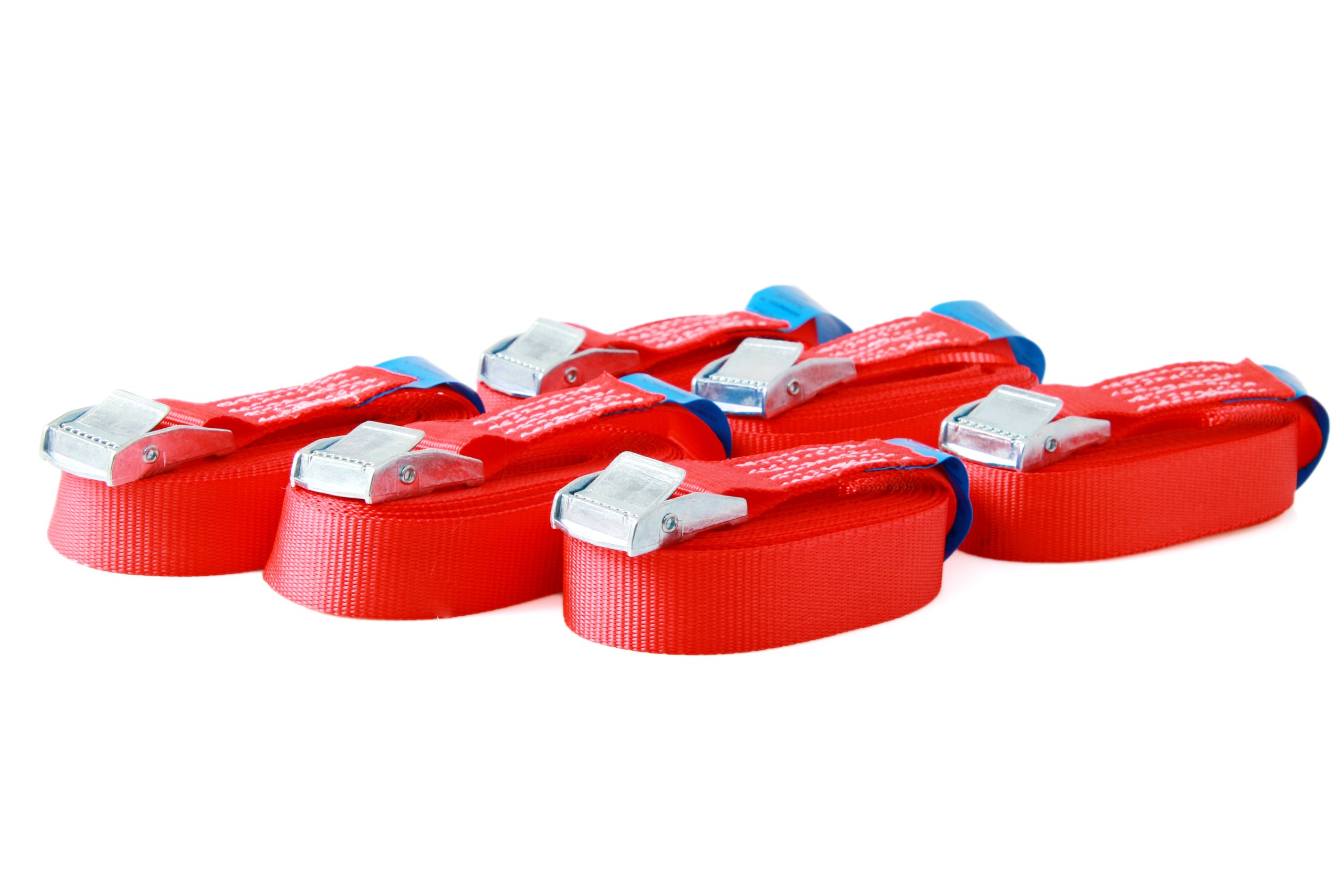 6 correas tensoras con cierre de sujeción, correas de amarre con una capacidad de hasta 250 kg,fabricadas según DIN EN 12195-2, longitud 3 m de ancho 25 mm, correas de fijación de una sola pieza, rojo