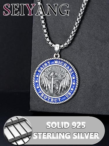 Miniatura 4 de Seiyang Collar con colgante de plata de ley 925, San Miguel, San Cristóbal, San Benito, San Florián, San Juda, San Rafael, Virgen María, amuleto