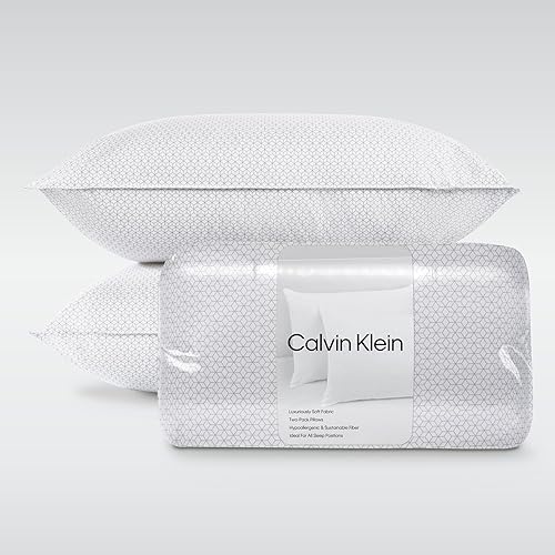 Miniatura 1 de Calvin Klein Juego de 2 almohadas de cama tamaño estándarqueen de 20 x 28 pulgadas con estampado geométrico para dormir, color blanco, 2 unidades