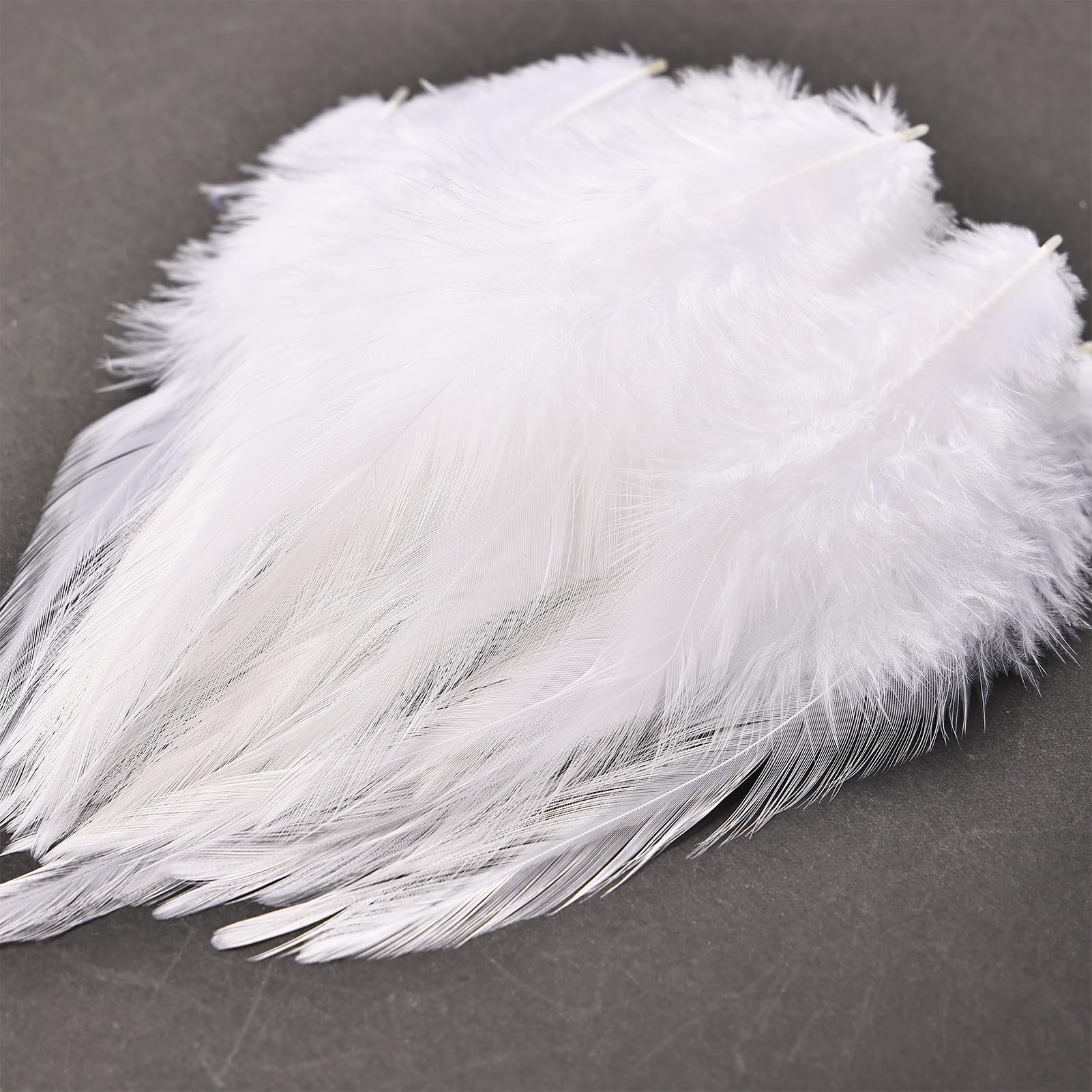 whitefeather Craft Feathers Bulk Pack - 300PCS Assorted Colorful Feathers for Crafting, Hat Decorating, Carnival DIY Projects (4-6 Inch Small Feathers, Synthetic Craft Materials) (White) — view 4