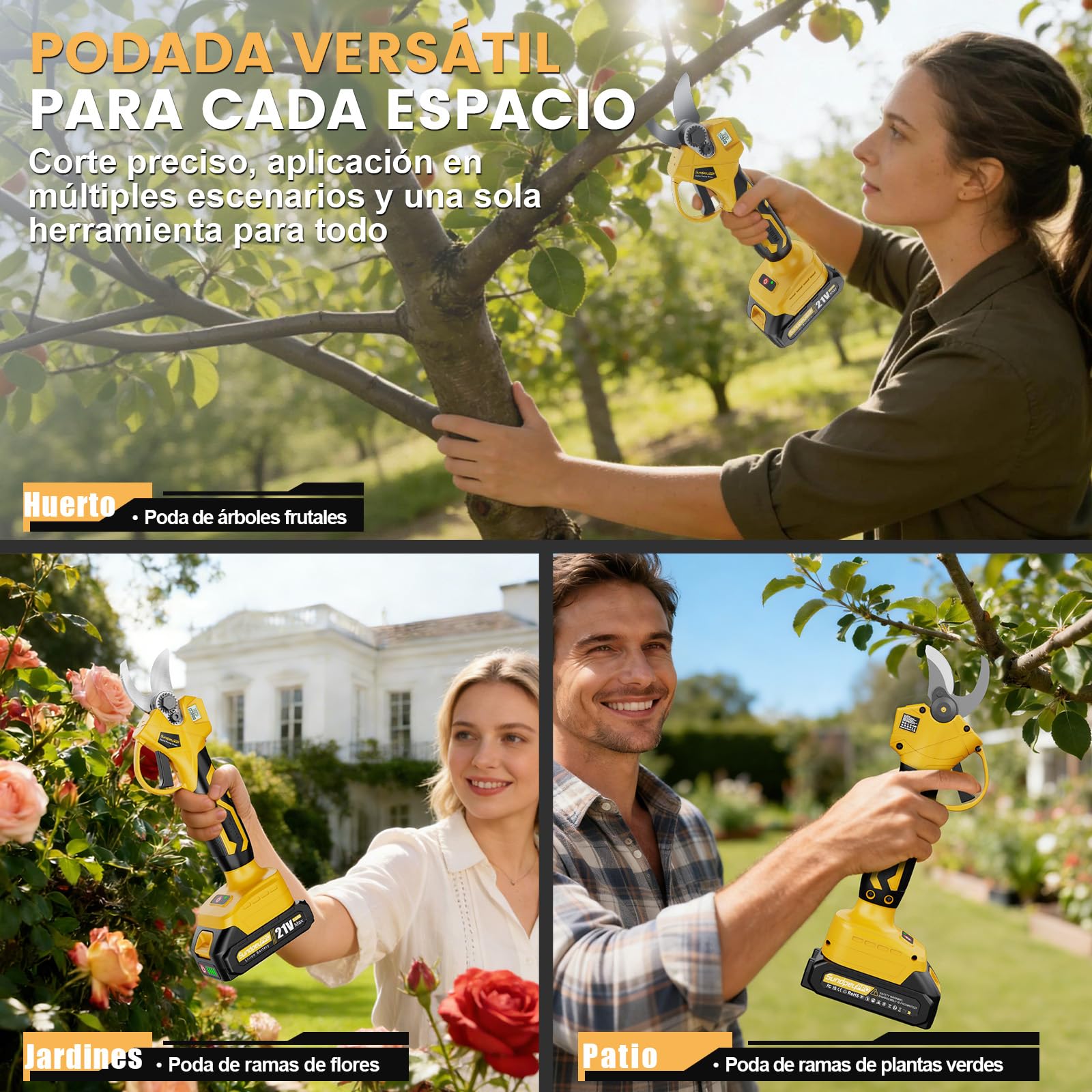 Tijeras de Podar Eléctricas Inalámbricas, SundpeyPRO Max 30mm Tijeras de Podar Sin Escobillas con 2 x 2,0Ah Baterías, Display LCD, Estuch, Tijera Poda Bateria para Jardín, Huertos, Ramas de Árboles
