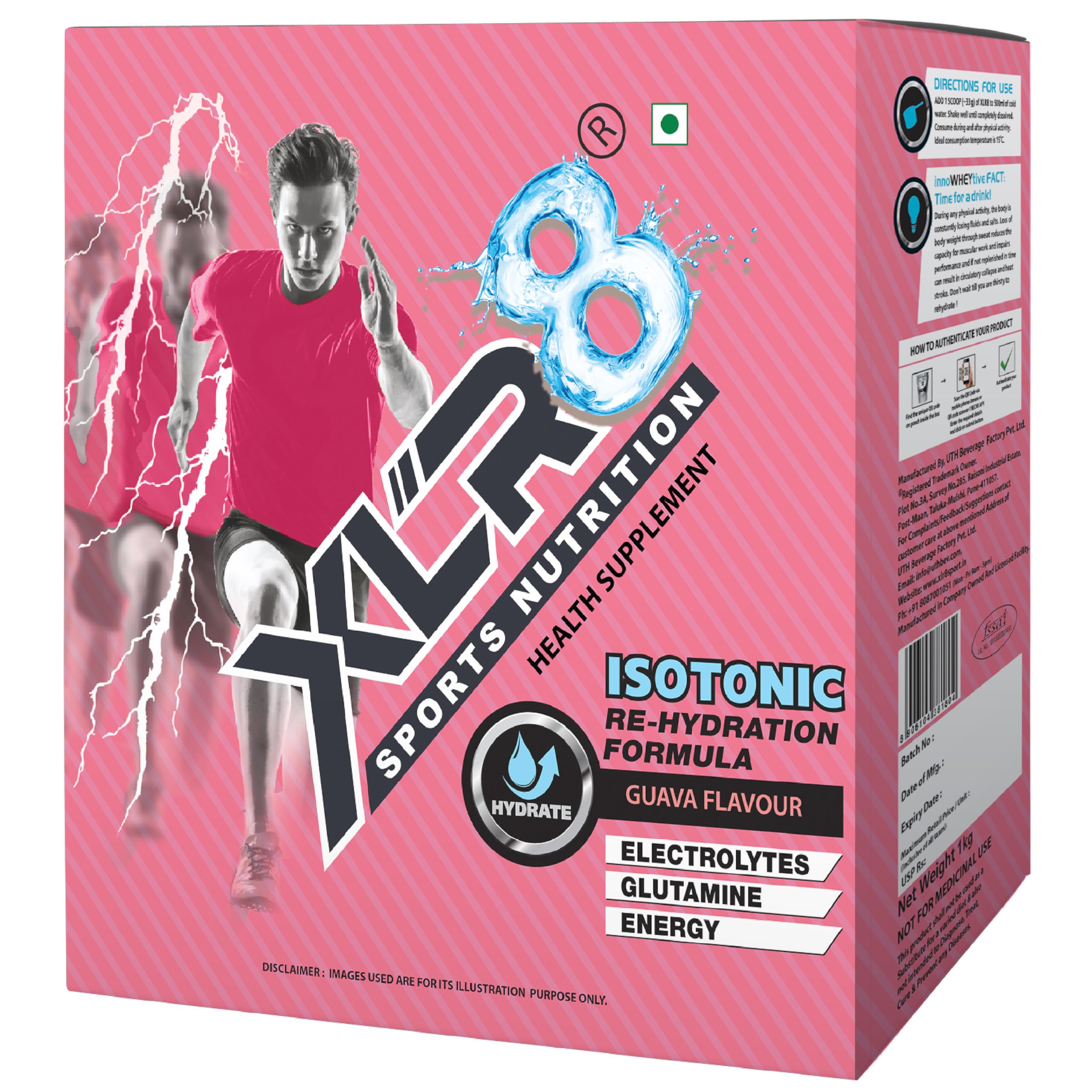 XLR8 Electrolytes Powder 1 Kg (30 Servings) | High Performance Isotonic Sports Hydration & Energy Drink Mix with Sodium, Potassium, Magnesium, Glucose & Glutamine | Instant Rehydration for Workout, Running & Endurance |Guava