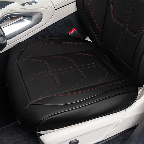 Miniatura 6 de TLH Bionic70 - Funda de asiento de automóvil de piel sintética color burdeos con costuras de contraste, paquete de 2 fundas de asiento para autos,