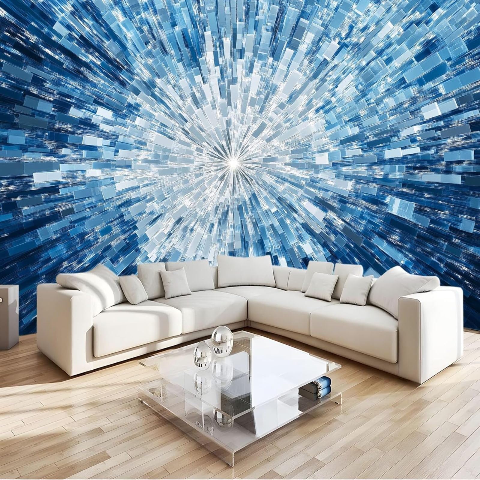 kfjhgbdshhj Photo Wallpaper with Starburst Pattern, Non-Woven Wallpaper, Modern wall Covering for Bedroom or Living Room, Blue, 200cm x 140cm