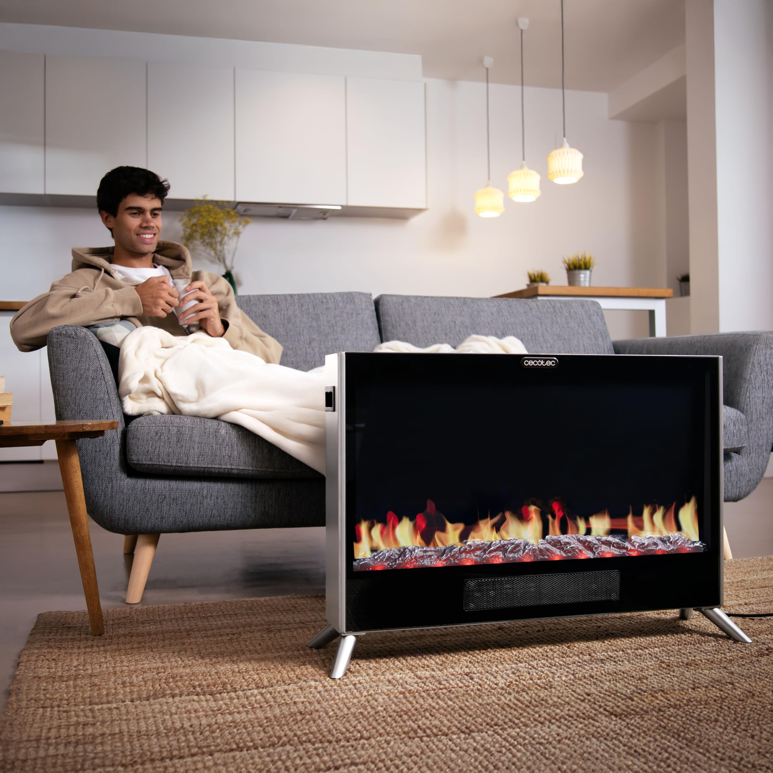Cecotec Kominek elektryczny z pilotem ReadyWarm 7500 3 w 1 Total Flames. 1500 W, 2 tryby, termostat, efekt płomienia, timer, bezpieczeństwo, konwekcja, szybkie ciepło i efektywność