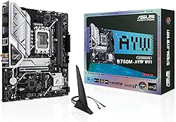 ASUS B760M-AYW WiFi, uma placa-mãe Intel® B760 LGA 1700 mATX com PCIe 4.0, dois slots PCIe 4.0 M.2, DDR5, Realtek 2.5Gb Ethernet, WiFi 6, HDMI™, SATA 6 Gbps, USB frontal 3.2 Gen 1, Aura Sync
