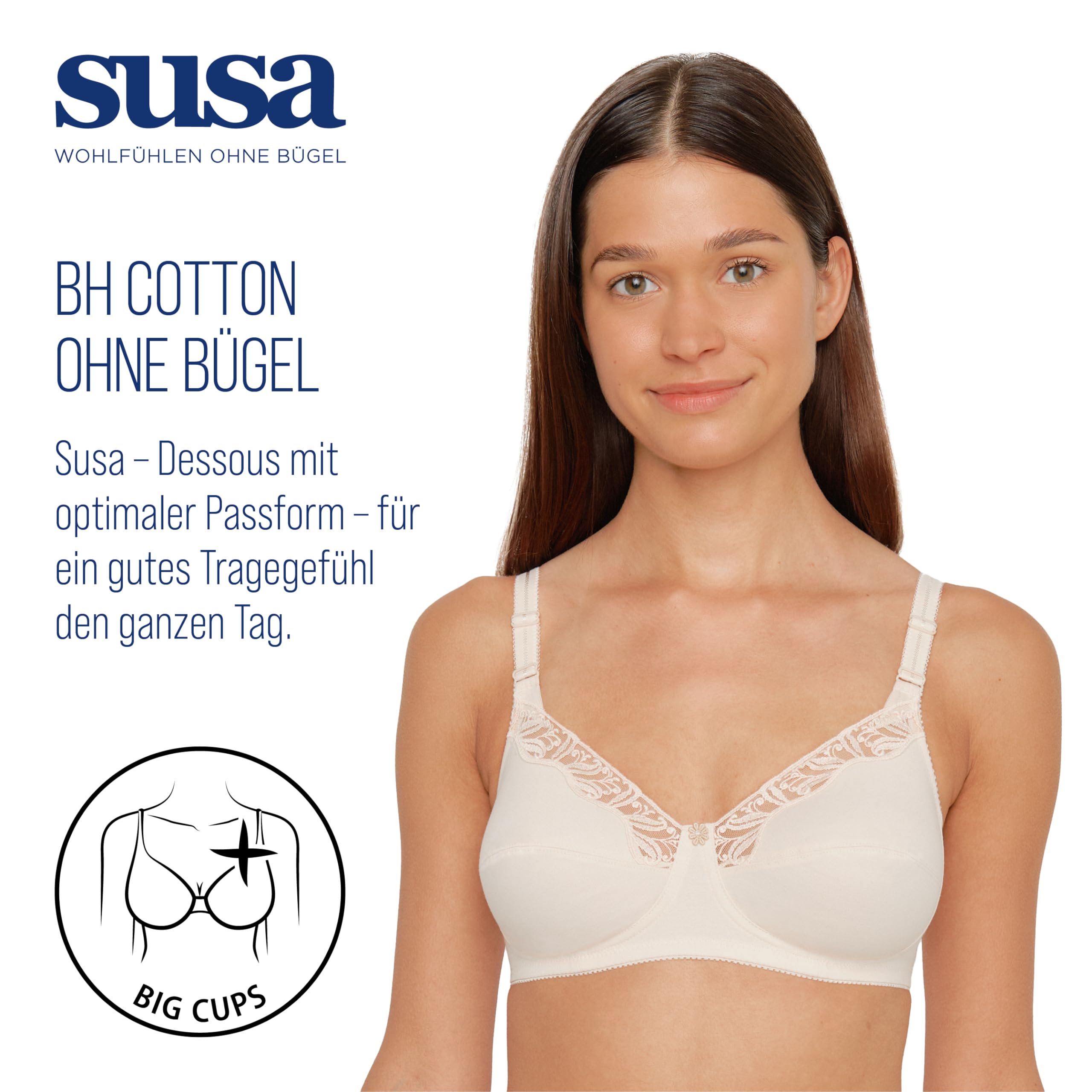SUSA BH ohne Bügel Topsy , Blickdichter BH mit nahtlos vorgeformten Cups , Gemoldeter BH mit kleiner Blume , Idealer Atmungsaktivität & hoher Stabilität