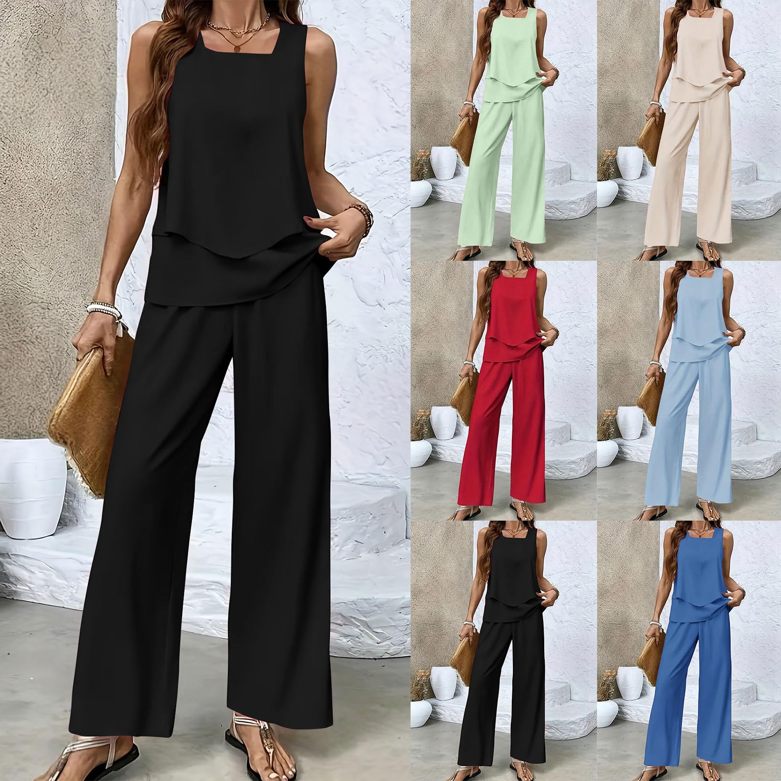 shownicer Ensemble Femme 2 Pièces Elegant Débardeur sans Manche + Pantalon Décontracté Survêtement Casual Outfit Streetwear