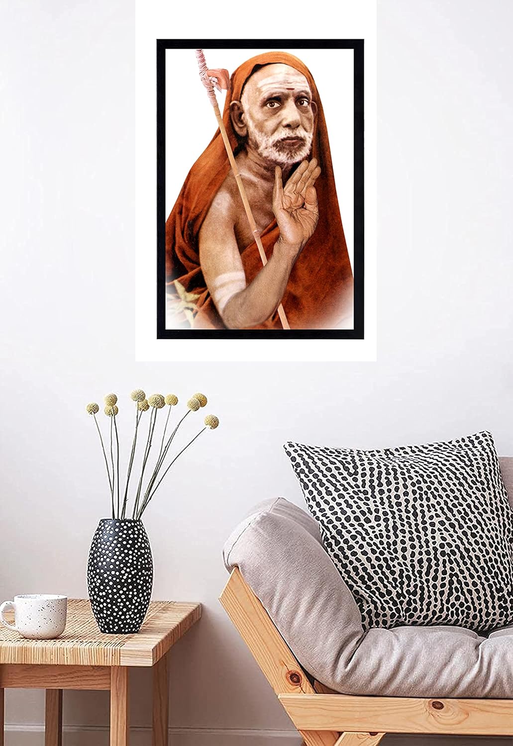 Kanchi Mahaperiyava Ji Photo Frame | Jagadguru Shri Chandrasekharendra Saraswati Mahaswamigal Jolting a Stick Picture Frame Size Medium (13.5 x 9.5 inches, Acrylic Glass)