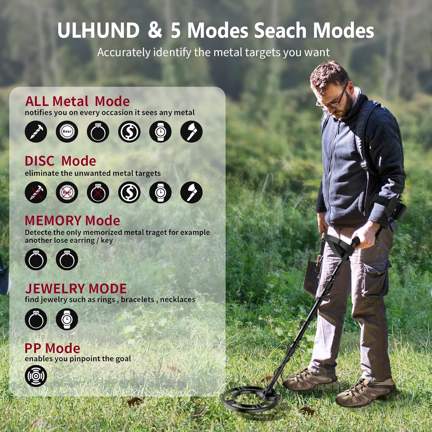 Metal Detector for Adults-Upgraded Professional Metal Detectors Higher Accuracy with LCD Display, 5 Mode, Advanced DSP Chip 10 Inch Coil Gold Detectors Waterproof,gc1075