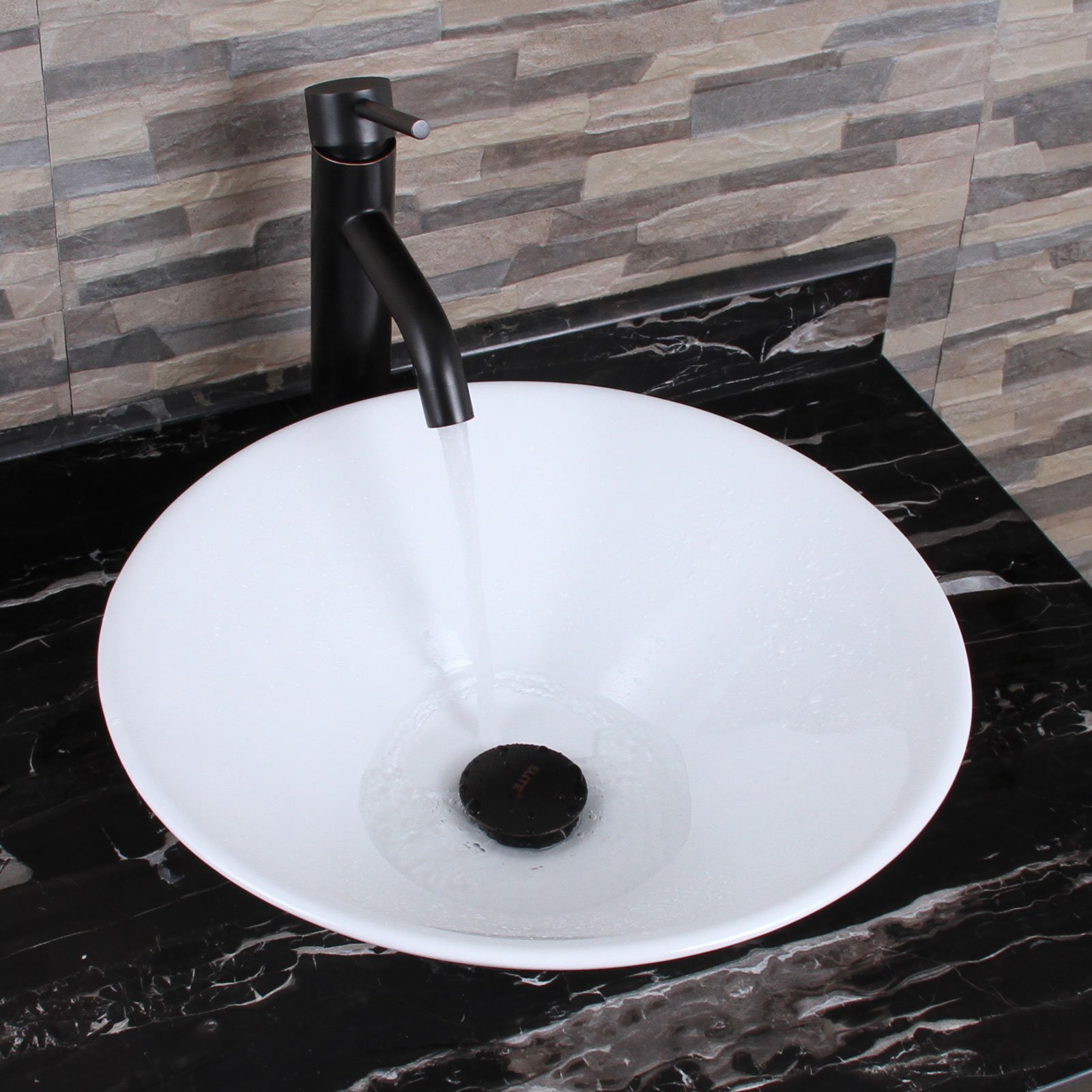 ELIMAX'S Unique Funnel Shape White Porcelain Ceramic Bathroom Vessel Sink & Oil Rubbed Bronze Single Lever Faucet Combo