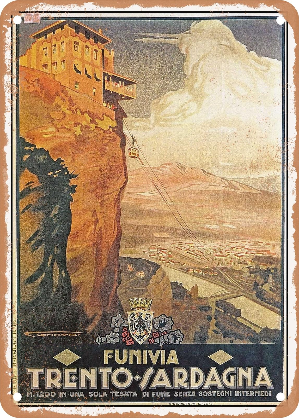 METAL SIGN - 1925 Cableway Trento Sardagna Vintage Ad home decor