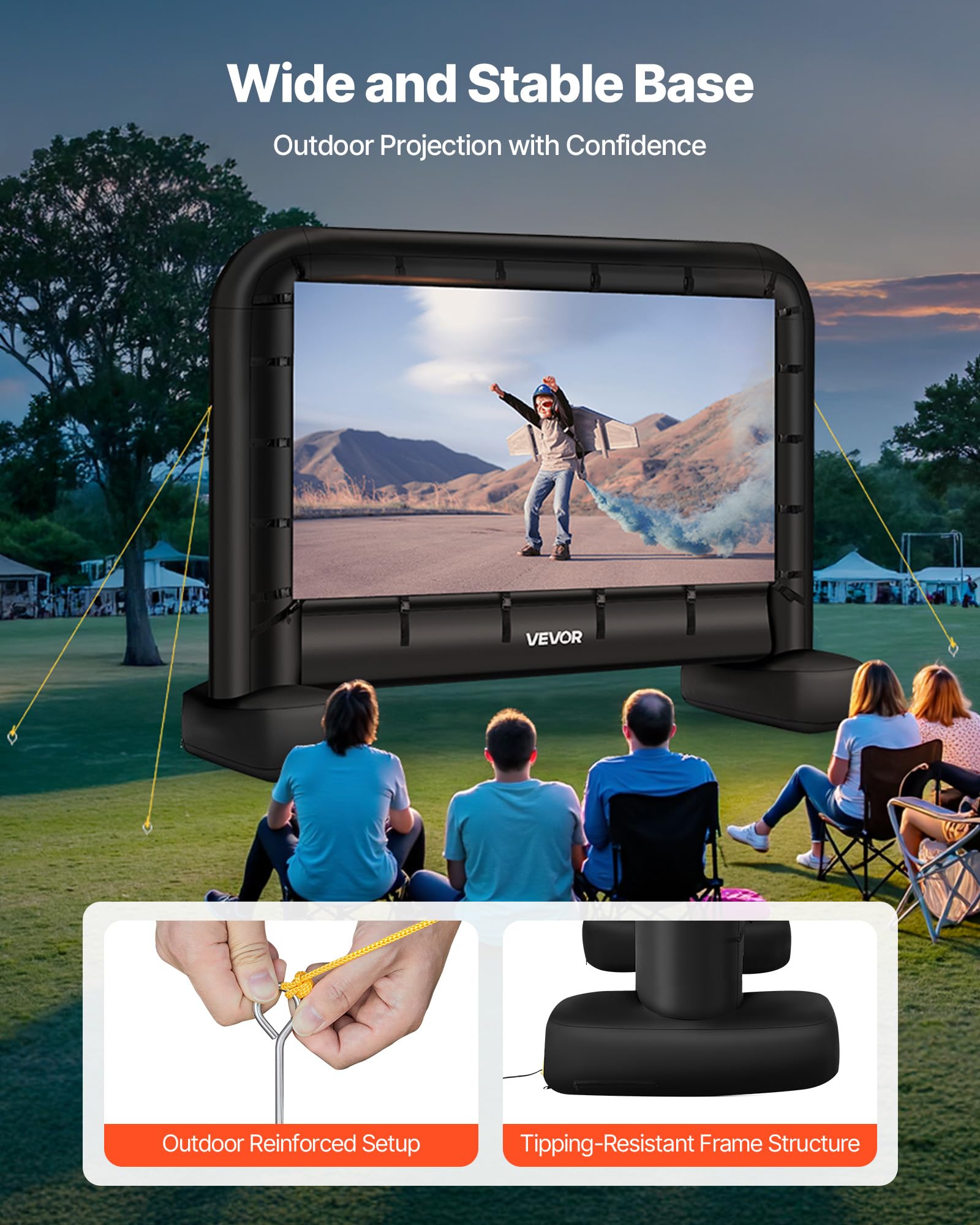 VEVOR Pantalla de Cine Inflable 259 x 146 cm 16:9 Lavable 600D con Bolsa de Almacenamiento Portátil Fácil de Instalar Visión de 160° Pantalla de Proyección para Exteriores, Cine en casa, Fiestas
