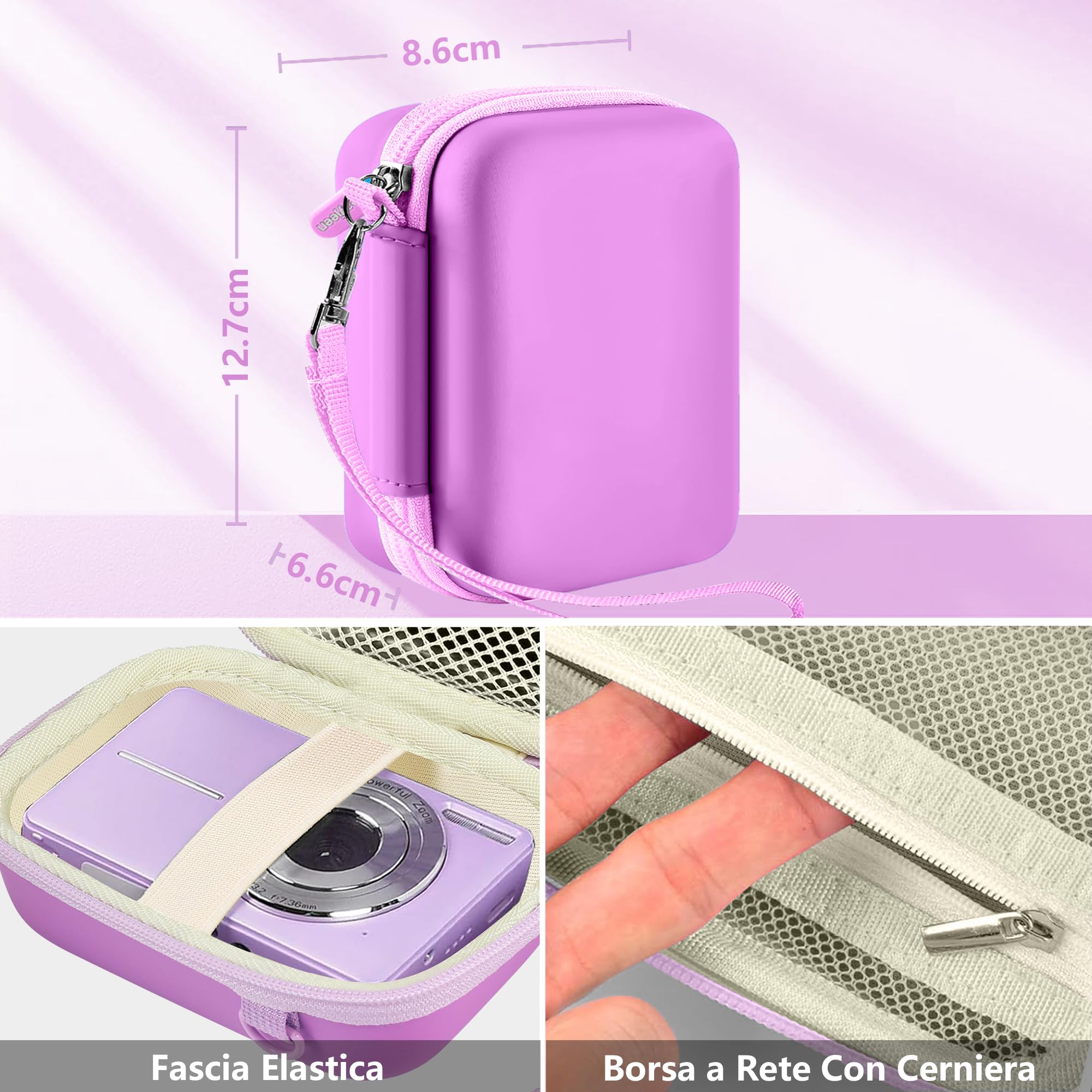Leayjeen Macchina Fotografica Digitale Custodia, compatibile con ARNSSIEN/VAHOIALD/ZAZYZIA/Duluvulu/nezini, con Tracolla e Maniglia per il Trasporto (Solo Custodia) Viola