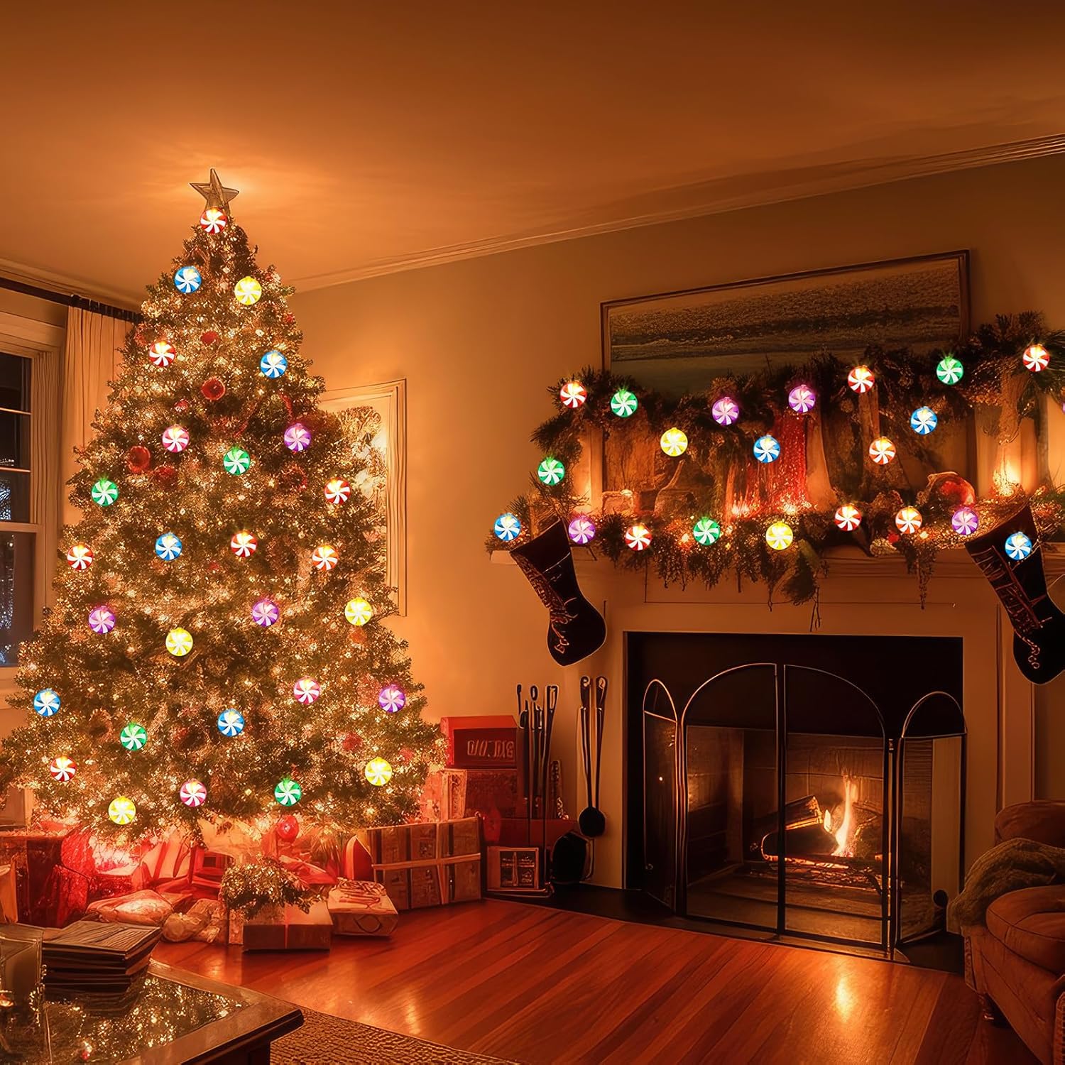 Tuanse 2 Pcs 18 Ft Christmas Candy String Lights Candyland Fairy Decor Lights with 70 LED Lollipop Bulbs Peppermint Sugar Light for Indoor Outdoor Christmas Tree Xmas Party Decoration(Colorful)