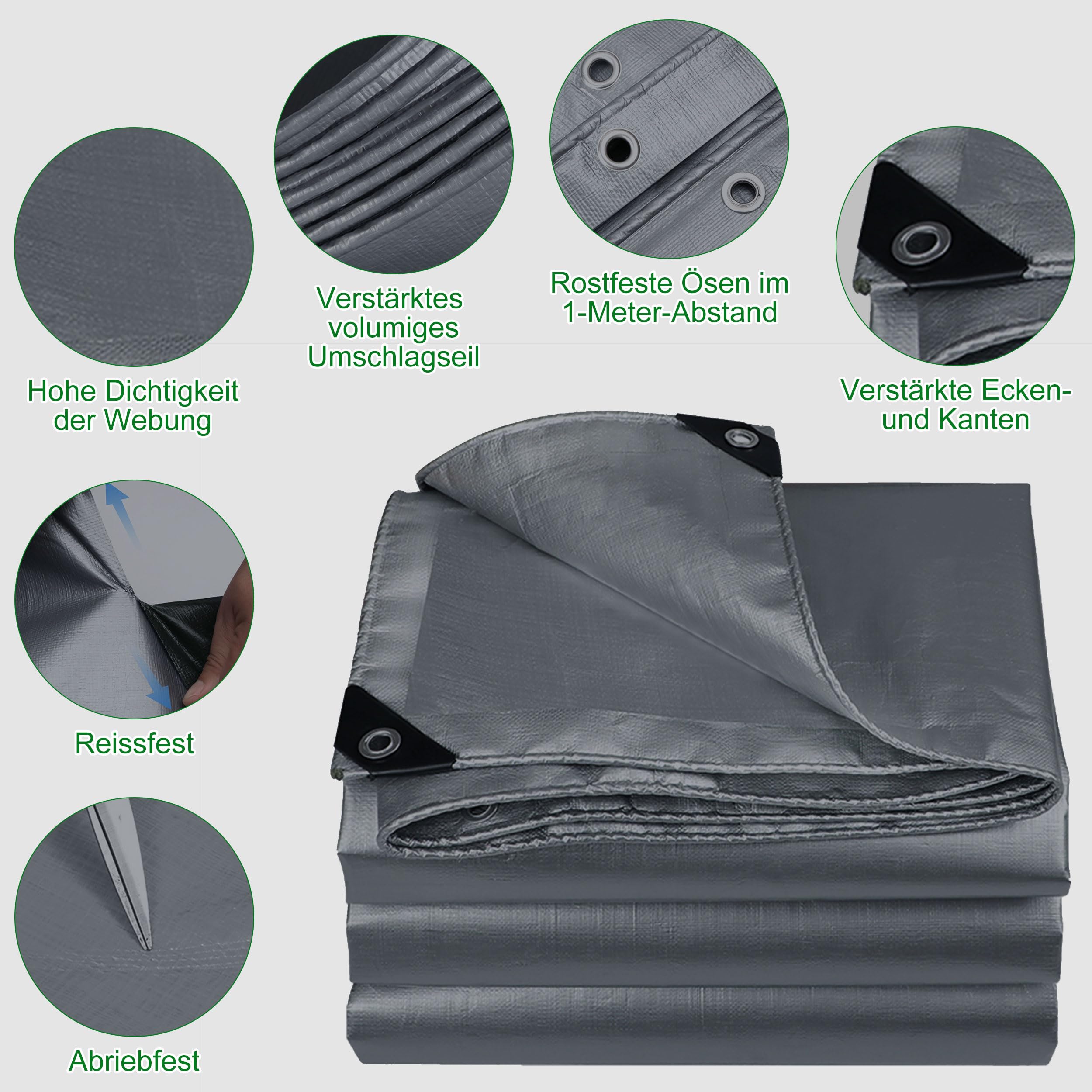 Wasserdichte Plane 5x6m - Robustes PE Material Für Garten & Camping