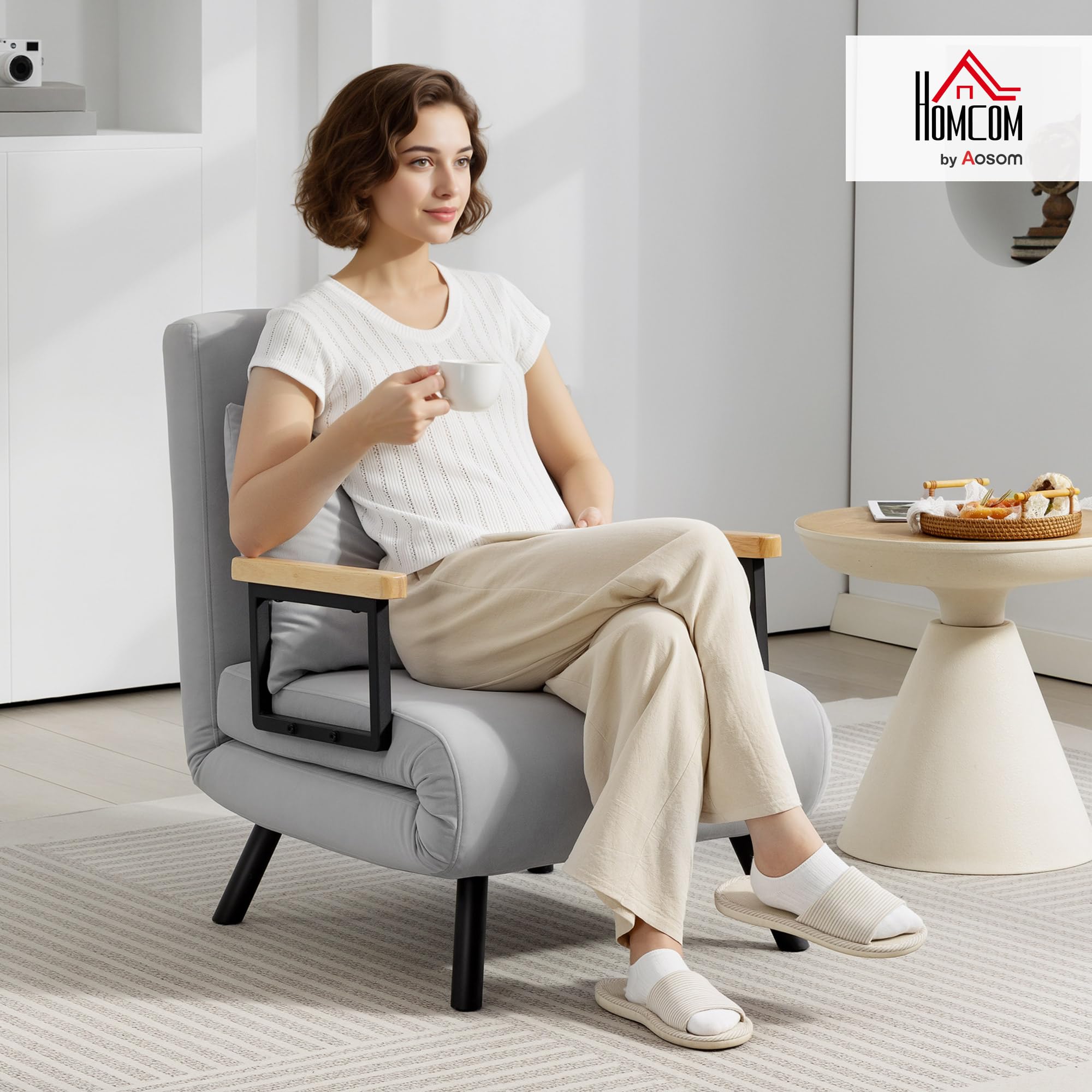 HOMCOM 1-Sitzer 4-in-1 Klapp-Sofa-Bett 63x73x81cm Hellgrau