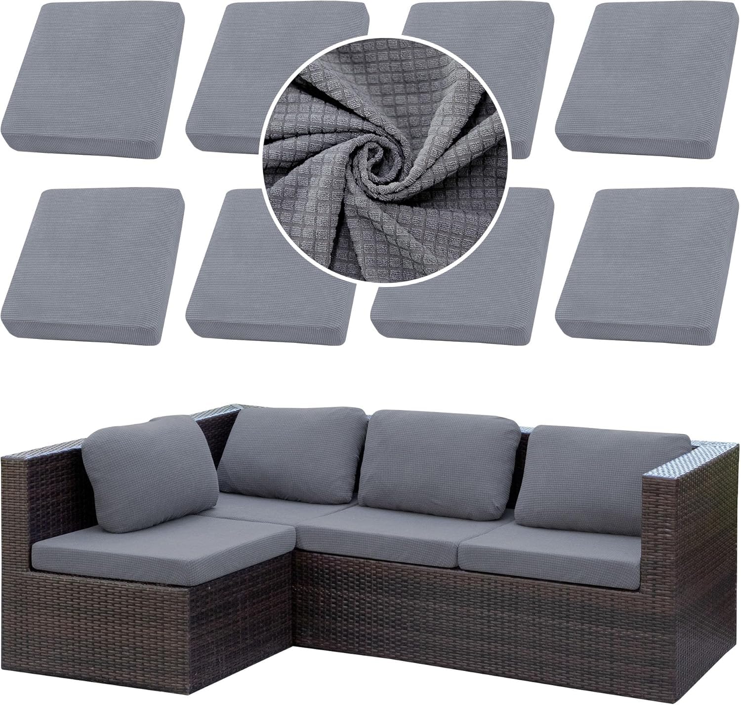 SUKAIKEQA Outdoor Cushion Covers Set,Waterproof Patio Furniture Couch Seat Slipcovers, Replacement for Sofa Sectional Chair(Cover，Only)（8PCS，Jacquard）