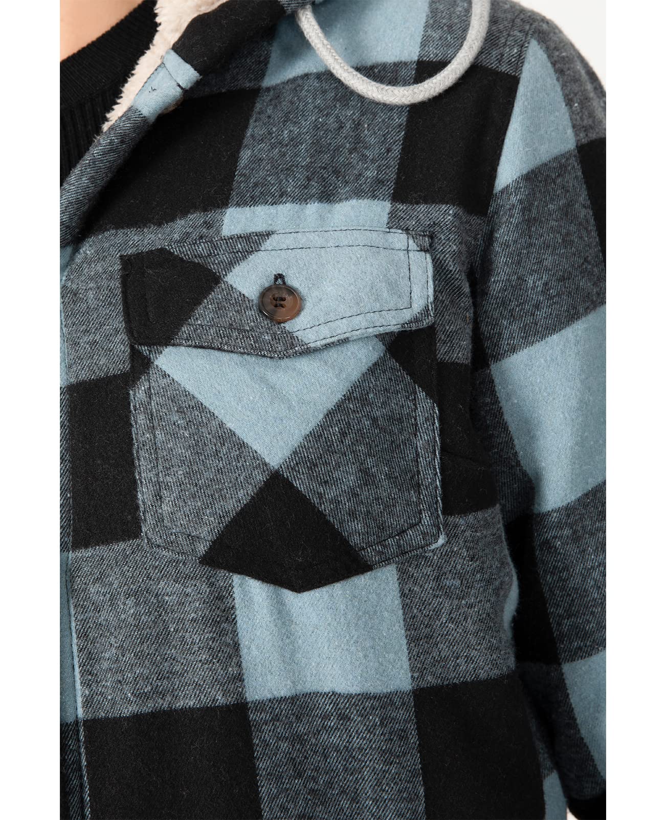 ZENTHACE Damska flanelowa kurtka z podszewką szerpy, zapinana na guziki, z kapturem, flanelowa, ciepła szekla (podszewka shacket)