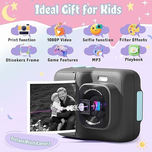 Miniatura 2 de Cámara para niños, cámara de impresión digital instantánea 1080P para niños, regalos de cumpleaños de Navidad para niñas de 4, 5, 6, 7, 8, 9, 10
