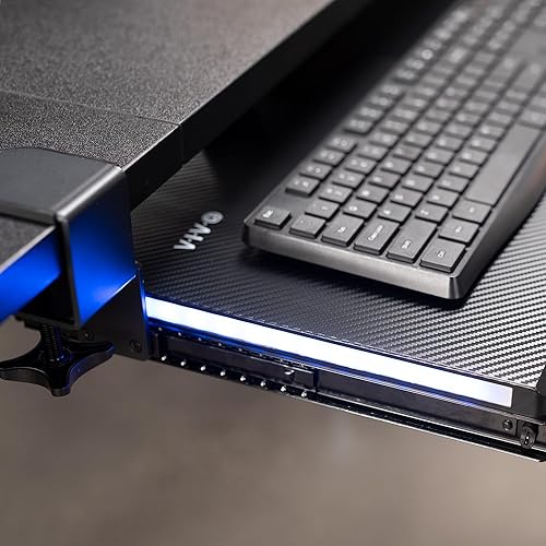 Miniatura 8 de VIVO Bandeja grande para teclado debajo del escritorio con luces laterales LED RGB, montaje con abrazadera en C, 27 (33 abrazaderas incluidas) x 11