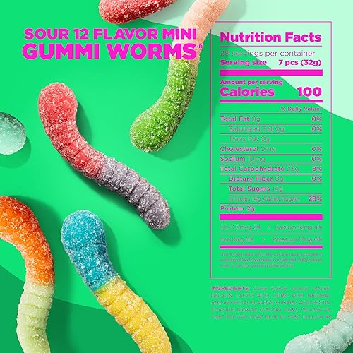 Miniatura 3 de Albanese World's Best Sour 12 Flavor Mini Gummi Worms Bolsa de caramelo de 32 onzas 12 sabores súper ácidos únicos, sin gluten, sin grasa