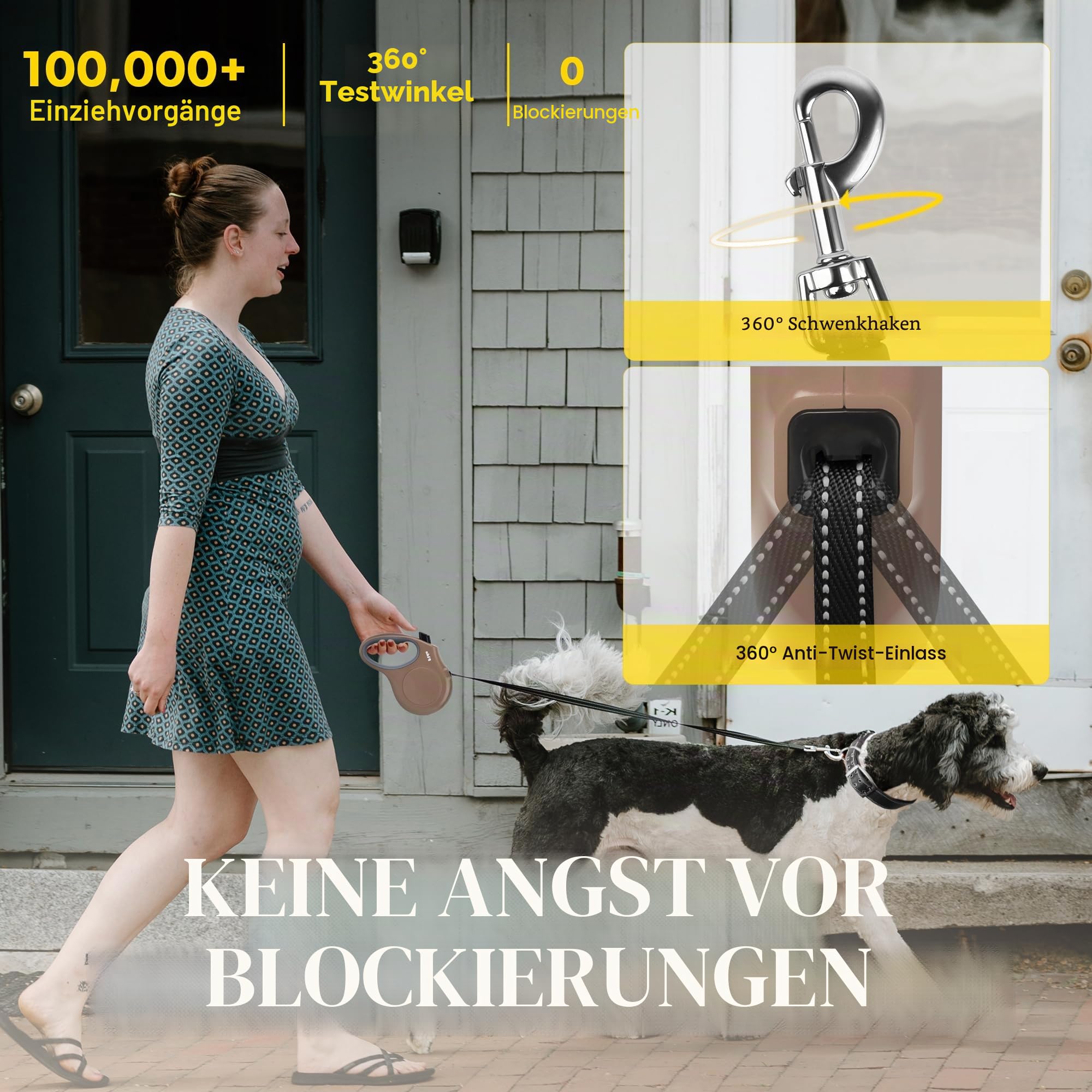 Fida Ausziehbare Hundeleine, 4,9 m, für kleine und mittelgroße Hunde bis zu 20 kg, 360° verhedderungsfrei, Kaffee/Braun