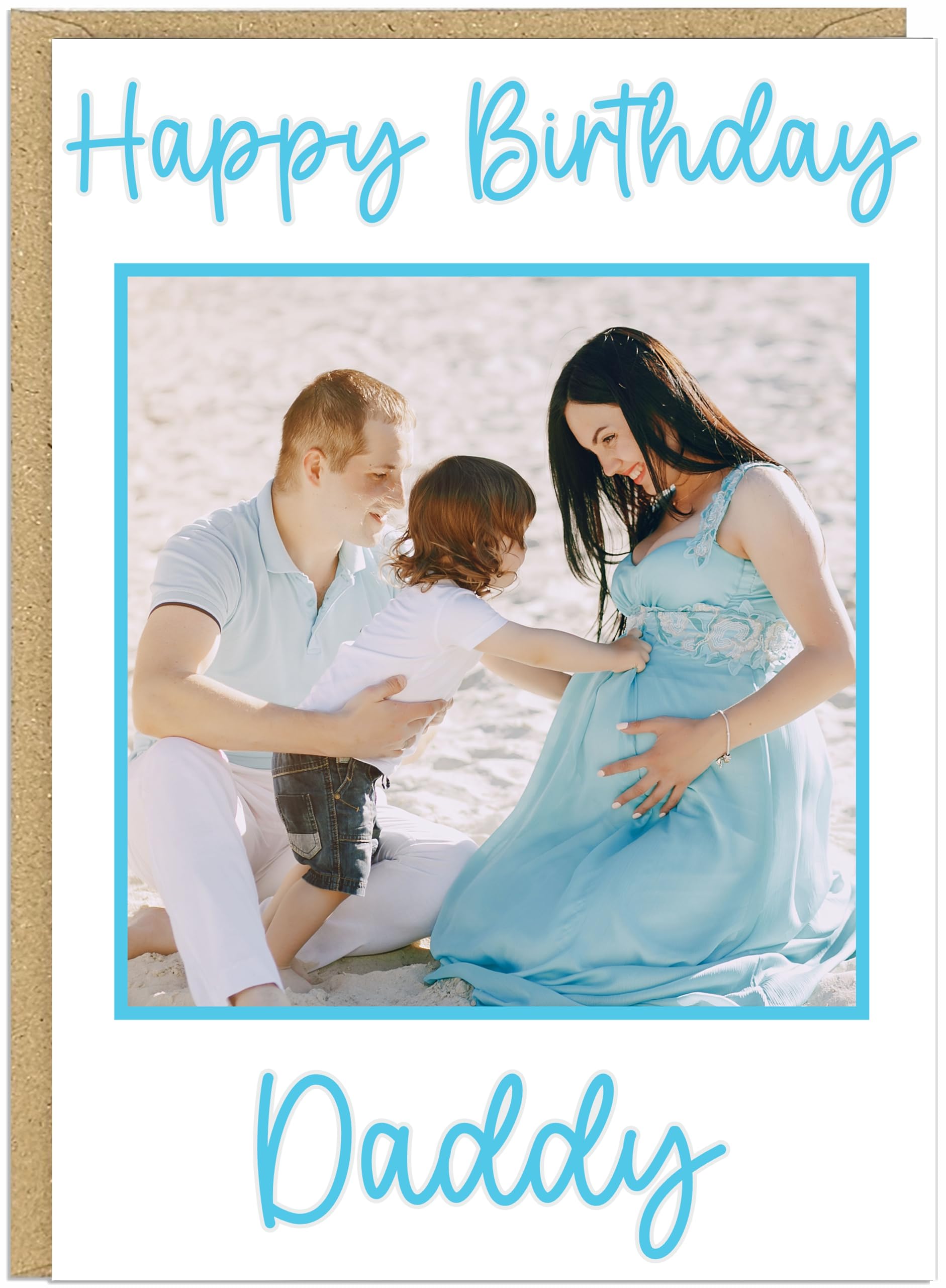 Custom Own Photo & Own Name Personalised Happy Birthday Card - Uncle Daddy Husband Grandad Son Designs - 7 Text Colour Options Brown Dark Grey Green Red Black Blue (Bright blue)