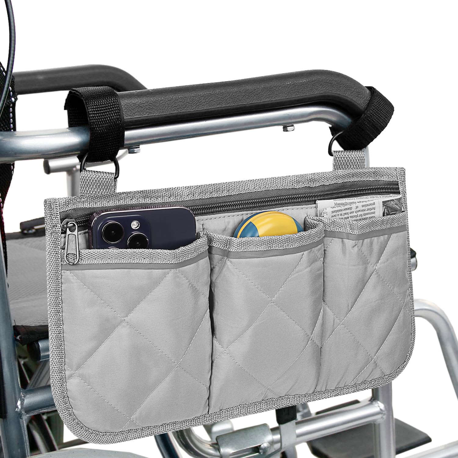 supregearsupregear Wheelchair Armrest Side Bag, Walker Organizer Bag with Reflective Stripes Waterproof Storage Pouches for Any Wheelchair, Mobility Scooter, Walker, Rollator Carry Accessories, Grey