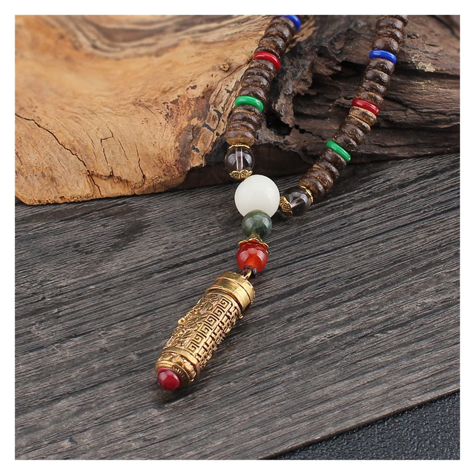 Collares Nepal Gawu Caja Seis Palabras Mantra Madera Buda Cuenta Colgante Simple Salvaje Largo Retro Collar