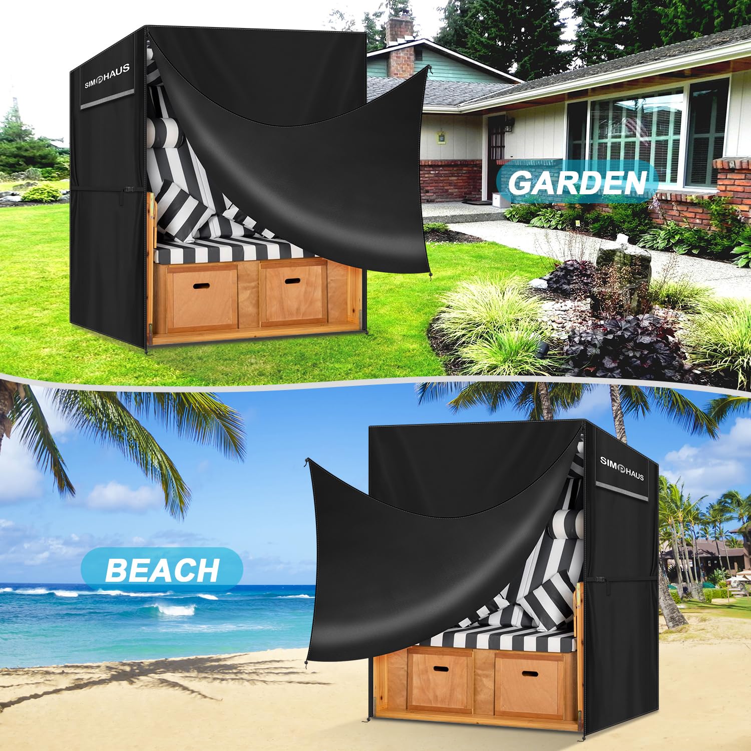 Funda Protectora para Sillón de Playa,Silla de Mimbre ,Impermeable,Tela Oxford 420D,Resistente al Viento,Anti UV,Funda para Silla de Playa 155x95x165/140cm