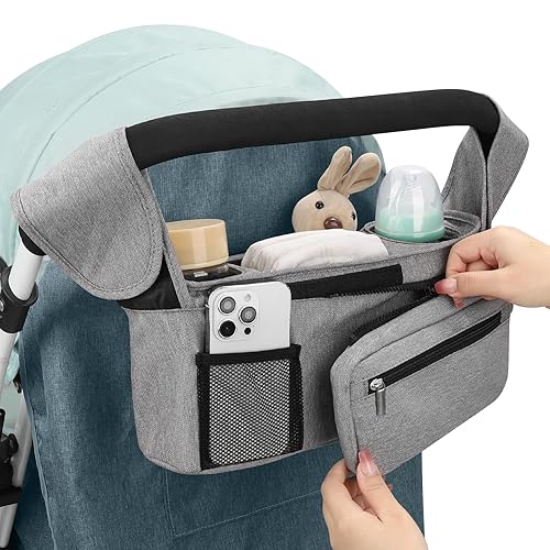 Miniatura 7 de Accmor Organizador universal para cochecito con portavasos aislado, bolsa de teléfono desmontable y correa para el hombro, bolsa de cochecito,