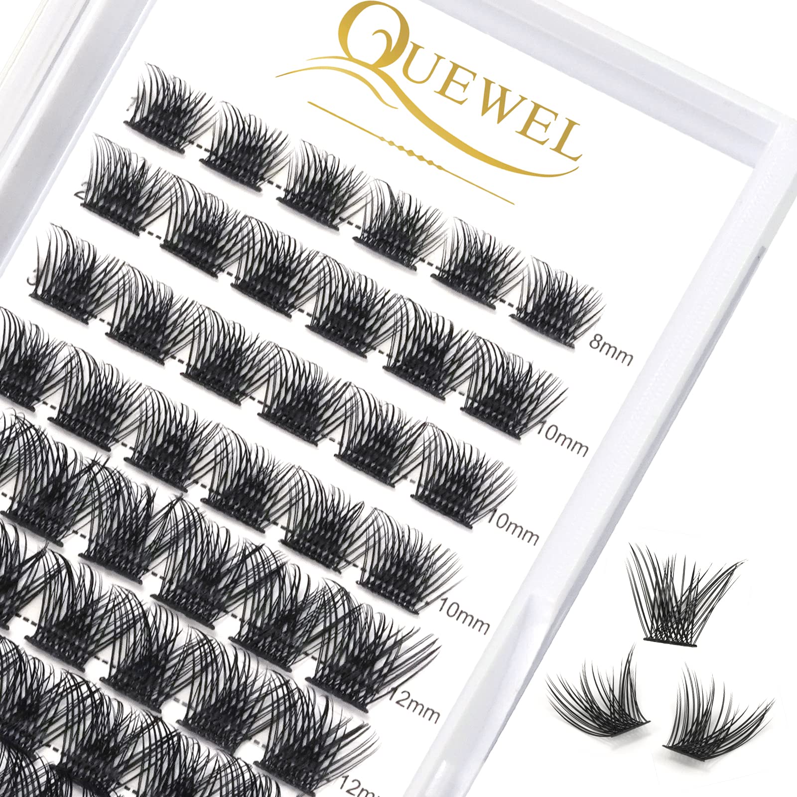 QUEWEL DIY Cluster Lashes - Individual Volume False Eyelashes, Soft & Light, Segmented, For Makeup Home Use (Honey01-D-MIX8-16mm) — view 10